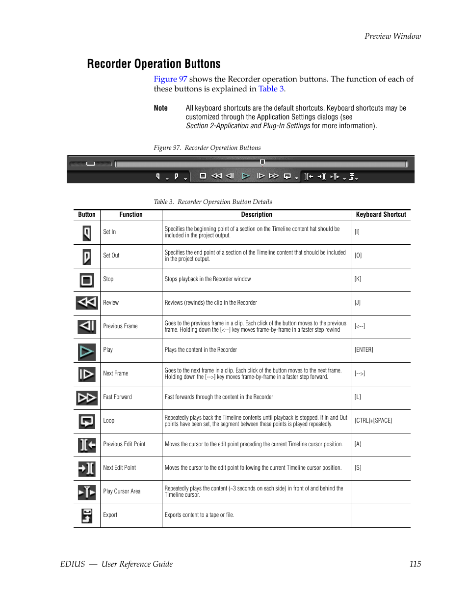 Recorder operation buttons, D recorder operation buttons | Grass Valley EDIUS v.5.1 User Manual | Page 115 / 790