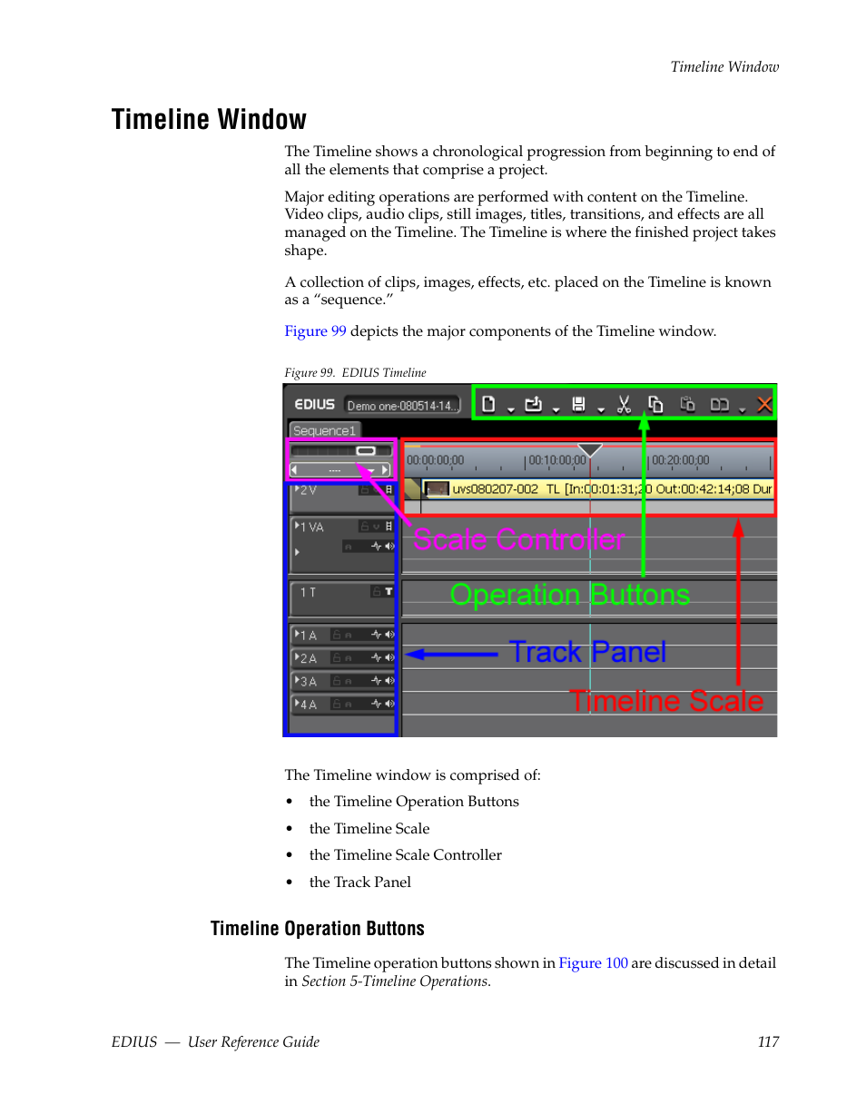 Timeline window, Timeline operation buttons | Grass Valley EDIUS v.5.1 User Manual | Page 117 / 790