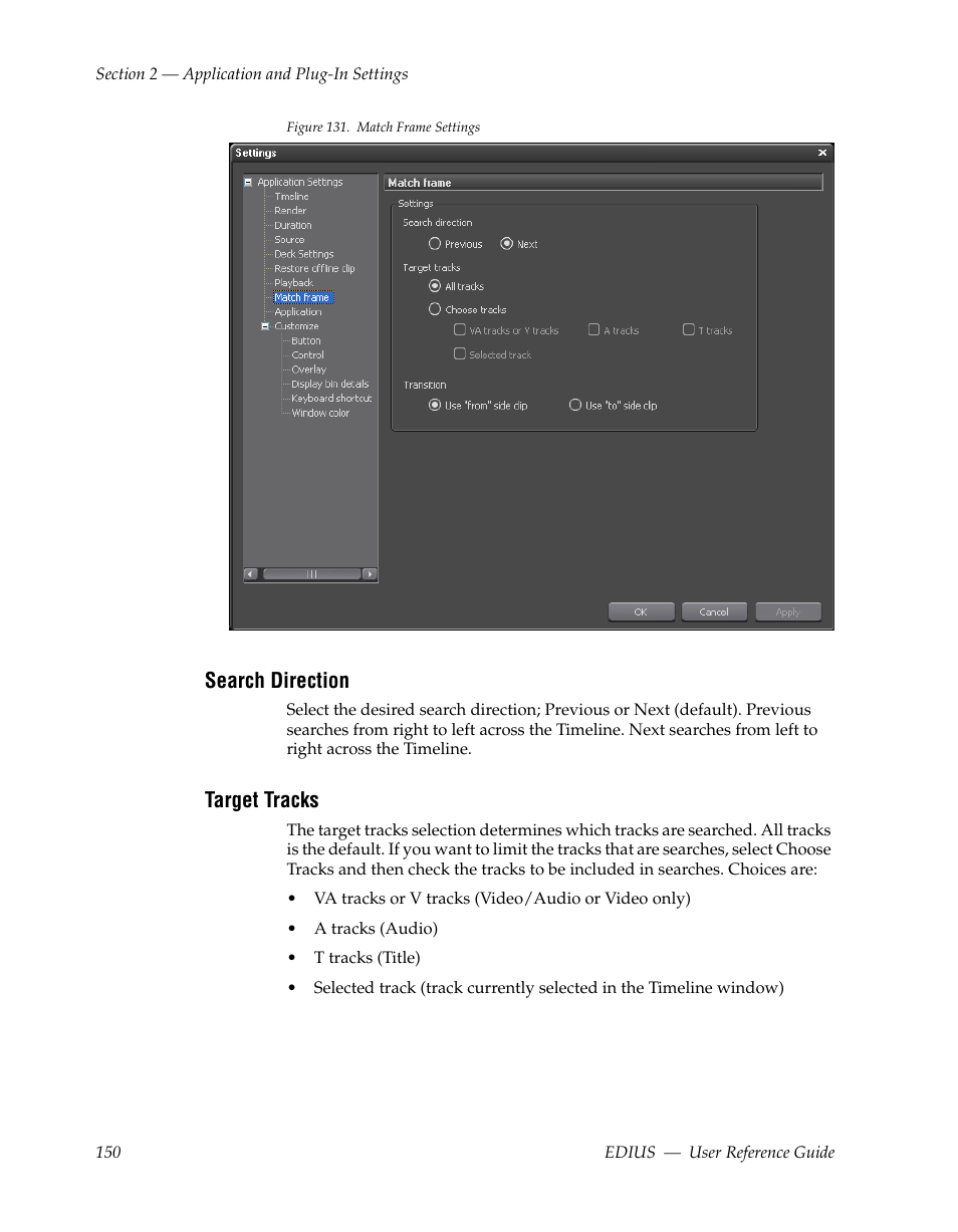 Search direction, Target tracks | Grass Valley EDIUS v.5.1 User Manual | Page 150 / 790