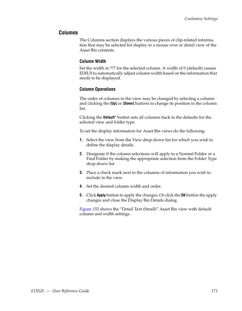 Columns | Grass Valley EDIUS v.5.1 User Manual | Page 171 / 790