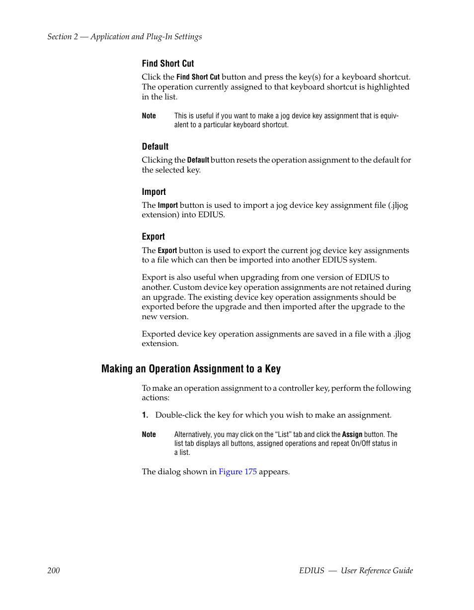 Making an operation assignment to a key | Grass Valley EDIUS v.5.1 User Manual | Page 200 / 790