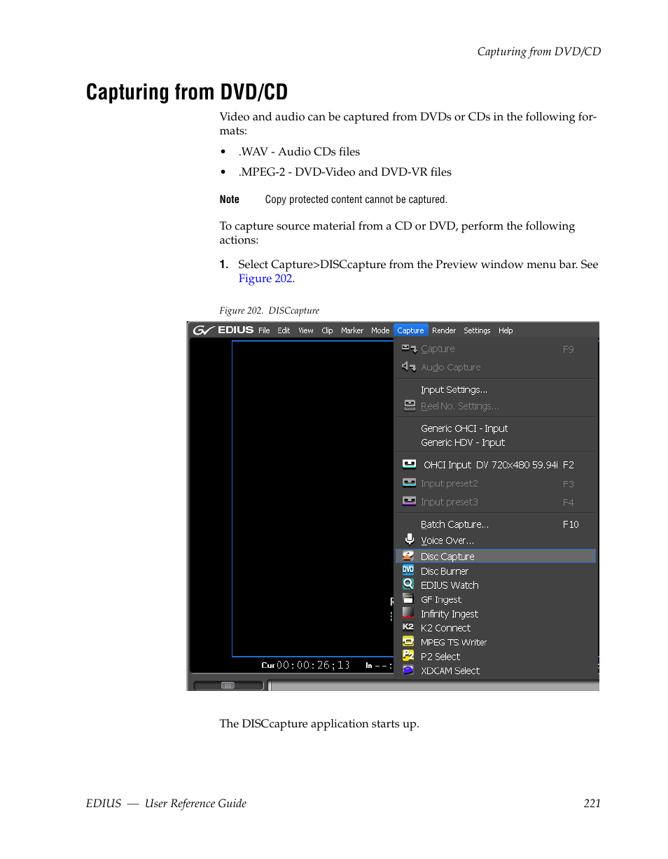Capturing from dvd/cd | Grass Valley EDIUS v.5.1 User Manual | Page 221 / 790