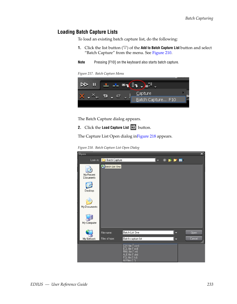 Loading batch capture lists | Grass Valley EDIUS v.5.1 User Manual | Page 233 / 790