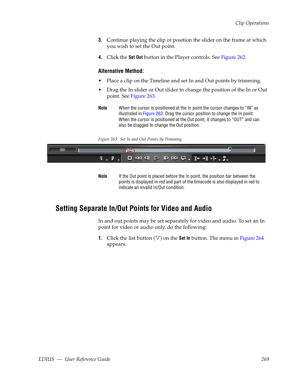 Setting separate in/out points for video and audio | Grass Valley EDIUS v.5.1 User Manual | Page 269 / 790