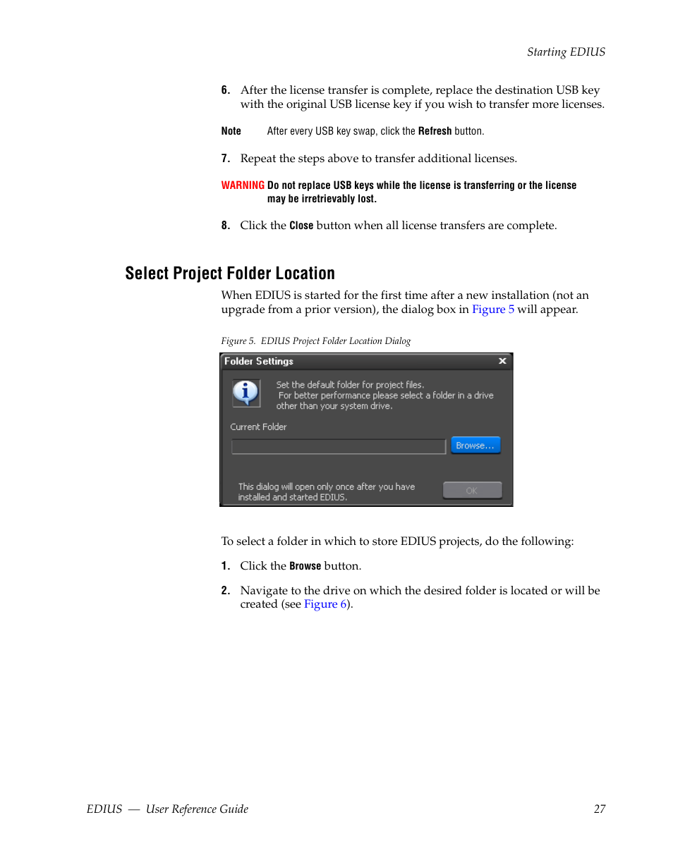 Select project folder location | Grass Valley EDIUS v.5.1 User Manual | Page 27 / 790