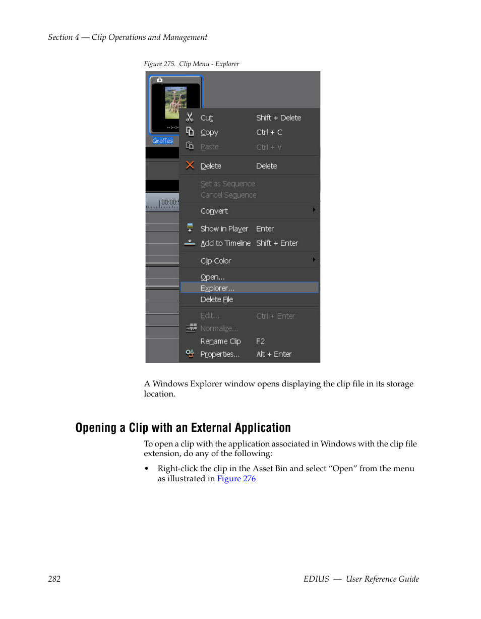 Opening a clip with an external application | Grass Valley EDIUS v.5.1 User Manual | Page 282 / 790