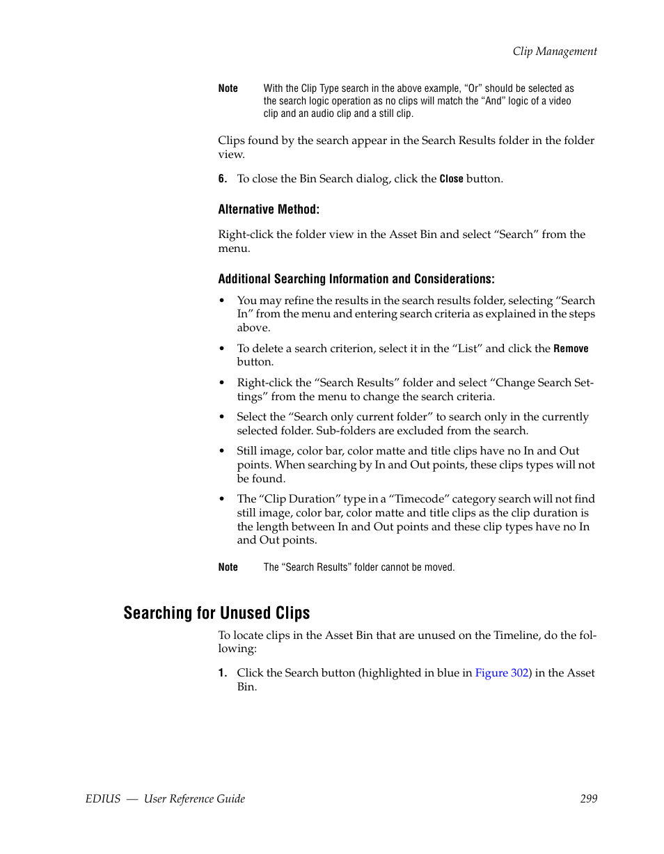 Searching for unused clips | Grass Valley EDIUS v.5.1 User Manual | Page 299 / 790