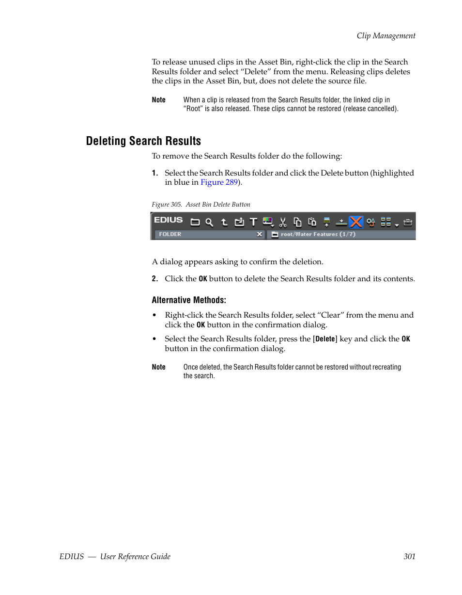 Deleting search results | Grass Valley EDIUS v.5.1 User Manual | Page 301 / 790