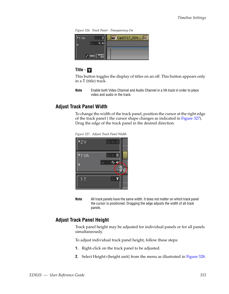 Adjust track panel width, Adjust track panel height, Figure 326 | Grass Valley EDIUS v.5.1 User Manual | Page 315 / 790