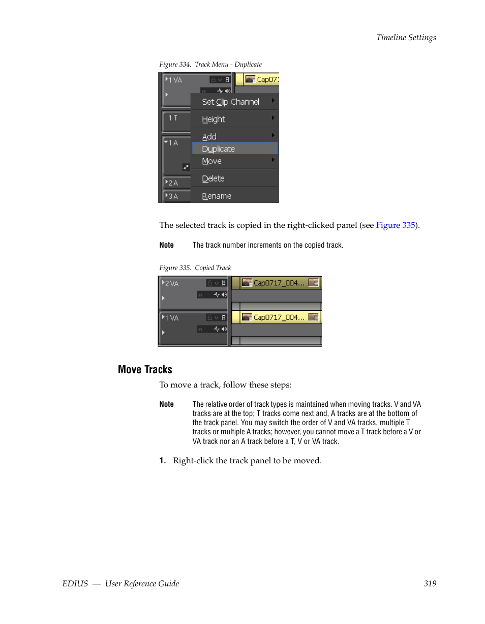 Move tracks, Menu (see, Figure 334 | Grass Valley EDIUS v.5.1 User Manual | Page 319 / 790
