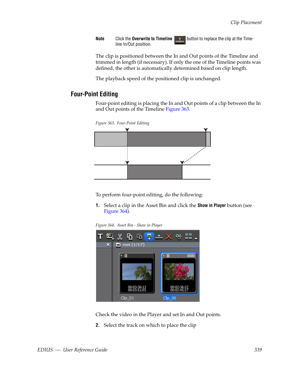 Four-point editing | Grass Valley EDIUS v.5.1 User Manual | Page 339 / 790
