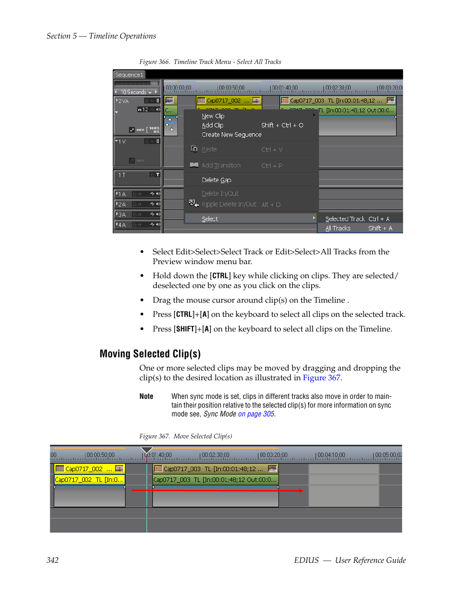 Moving selected clip(s) | Grass Valley EDIUS v.5.1 User Manual | Page 342 / 790