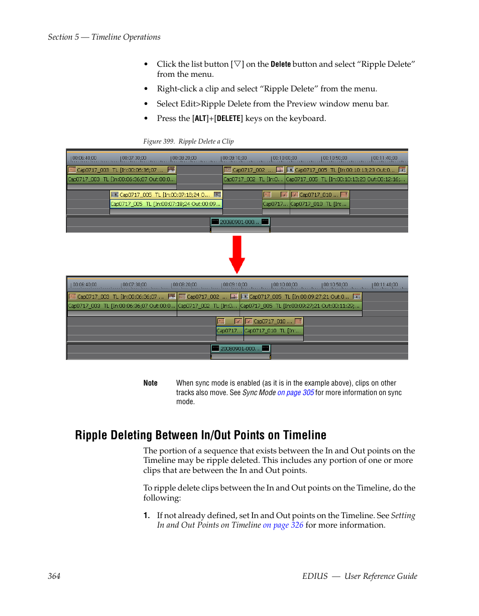 Ripple deleting between in/out points on timeline, Figure 399 | Grass Valley EDIUS v.5.1 User Manual | Page 364 / 790