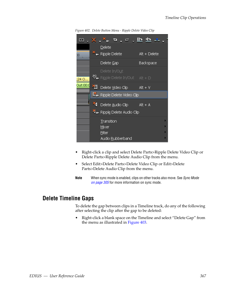Delete timeline gaps | Grass Valley EDIUS v.5.1 User Manual | Page 367 / 790