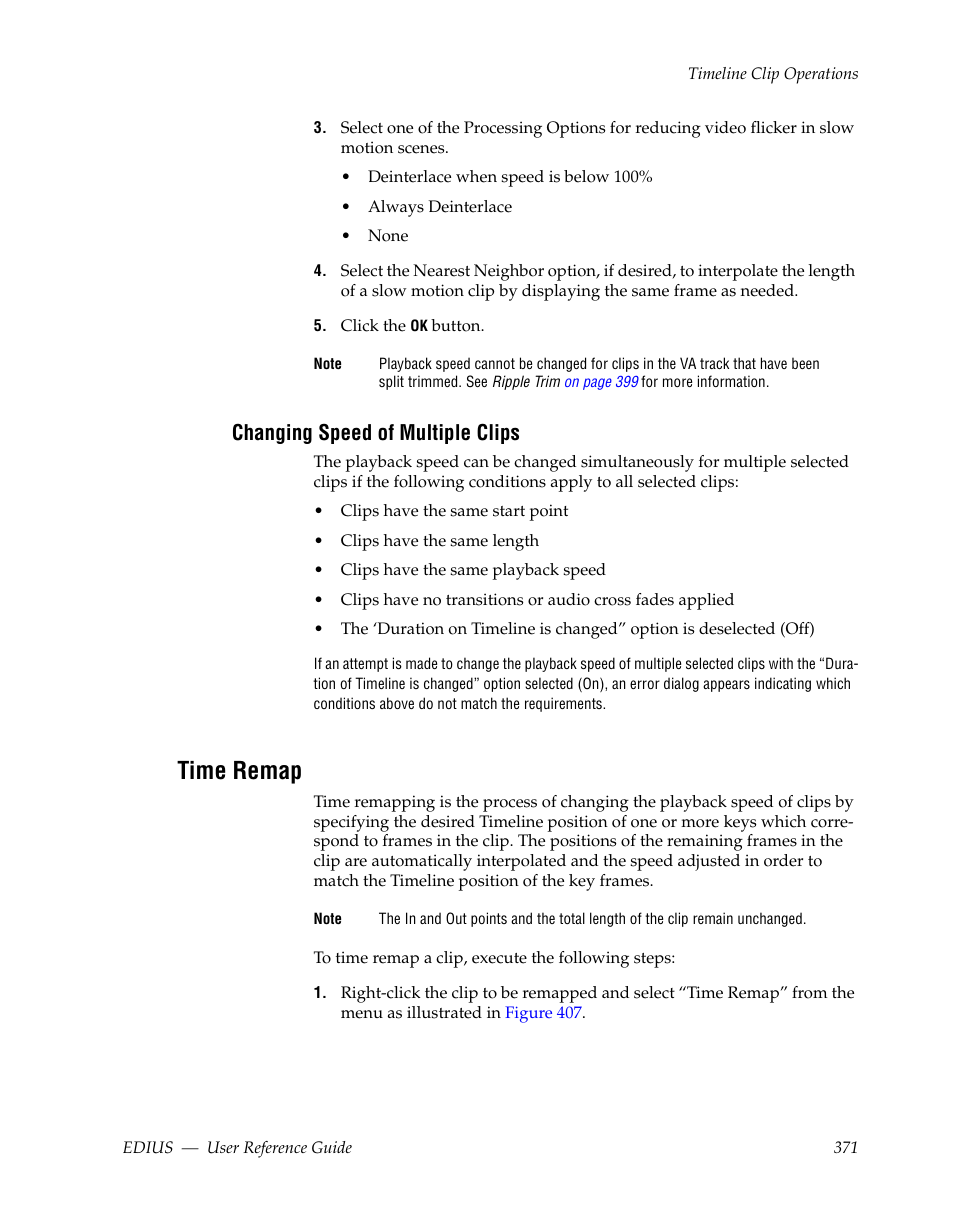 Changing speed of multiple clips, Time remap | Grass Valley EDIUS v.5.1 User Manual | Page 371 / 790