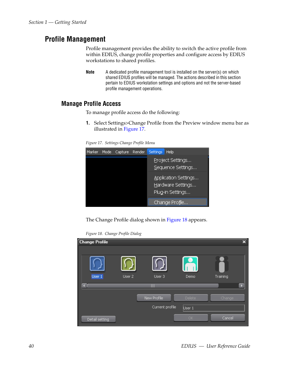 Profile management, Manage profile access | Grass Valley EDIUS v.5.1 User Manual | Page 40 / 790