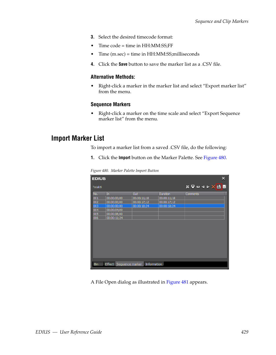 Import marker list | Grass Valley EDIUS v.5.1 User Manual | Page 429 / 790