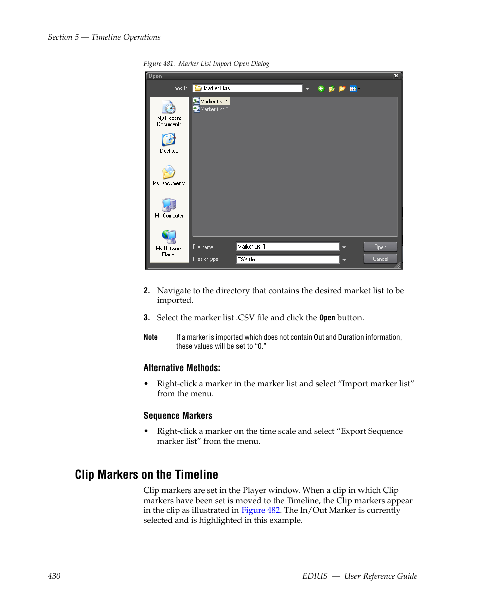 Clip markers on the timeline, Ted in, Figure 481 | Appears | Grass Valley EDIUS v.5.1 User Manual | Page 430 / 790
