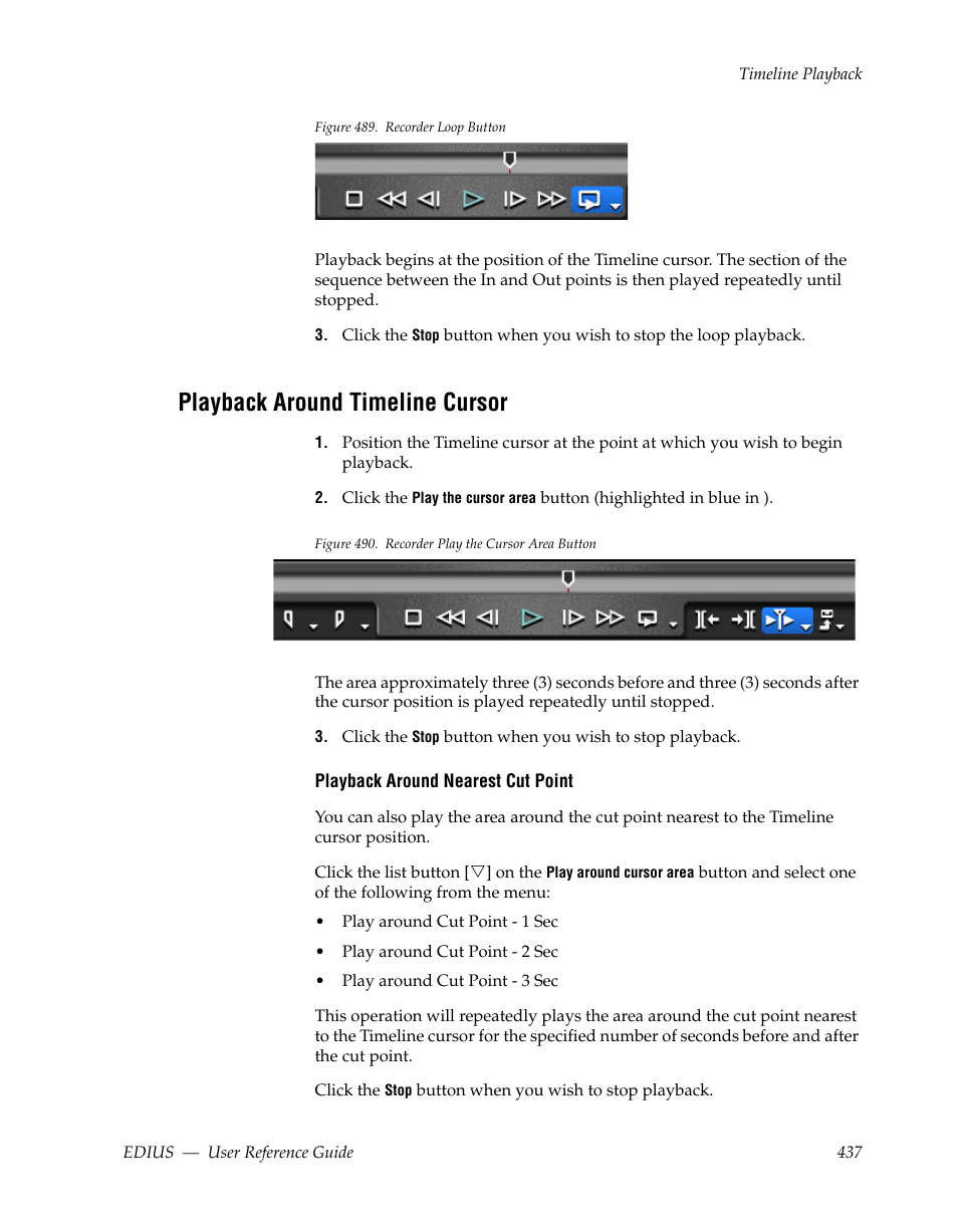 Playback around timeline cursor, Figure 489 | Grass Valley EDIUS v.5.1 User Manual | Page 437 / 790