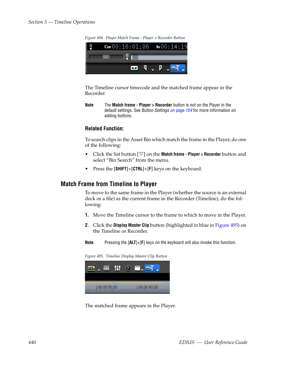 Match frame from timeline to player, Figure 494 | Grass Valley EDIUS v.5.1 User Manual | Page 440 / 790