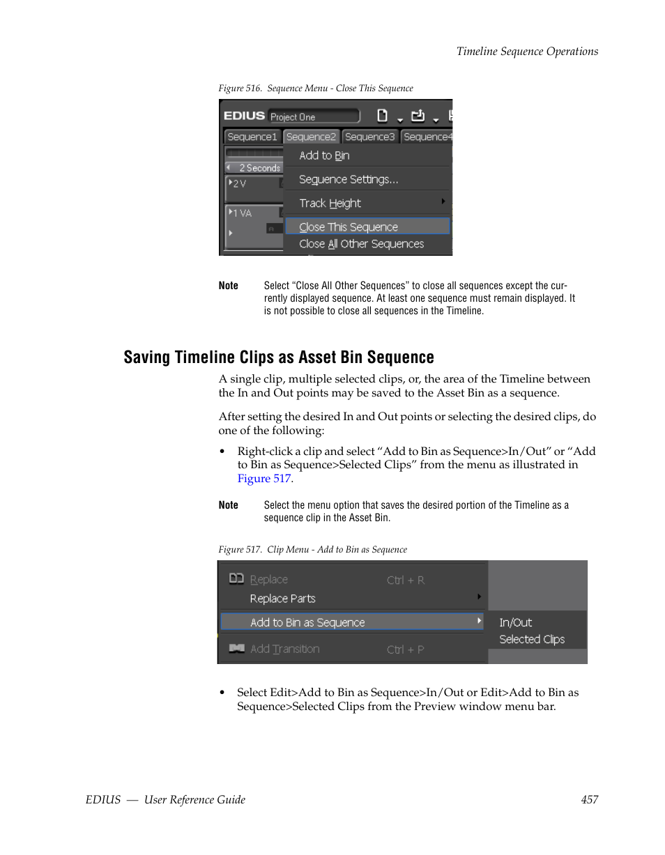 Saving timeline clips as asset bin sequence | Grass Valley EDIUS v.5.1 User Manual | Page 457 / 790