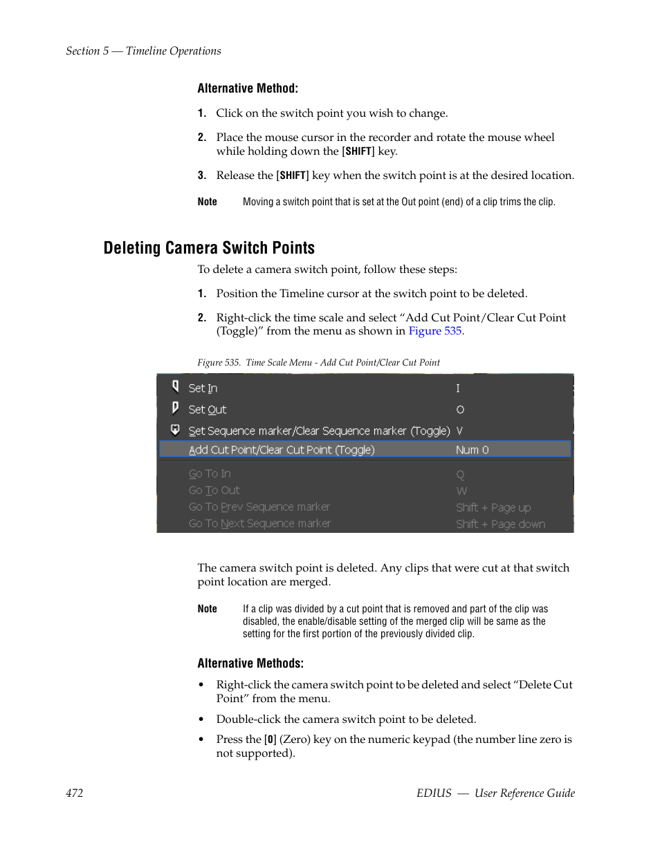 Deleting camera switch points | Grass Valley EDIUS v.5.1 User Manual | Page 472 / 790
