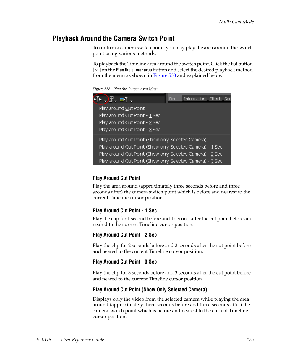 Playback around the camera switch point | Grass Valley EDIUS v.5.1 User Manual | Page 475 / 790
