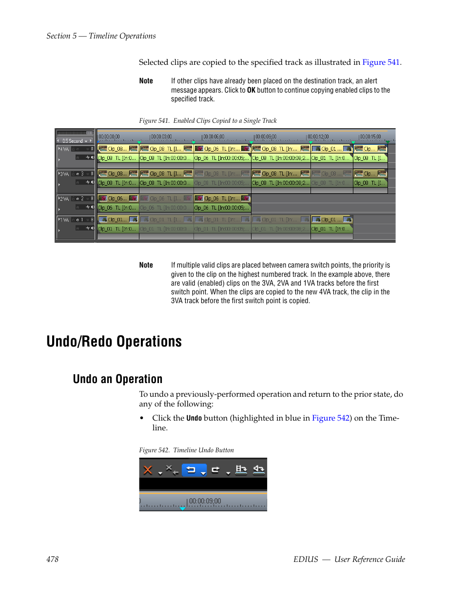 Undo/redo operations, Undo an operation | Grass Valley EDIUS v.5.1 User Manual | Page 478 / 790