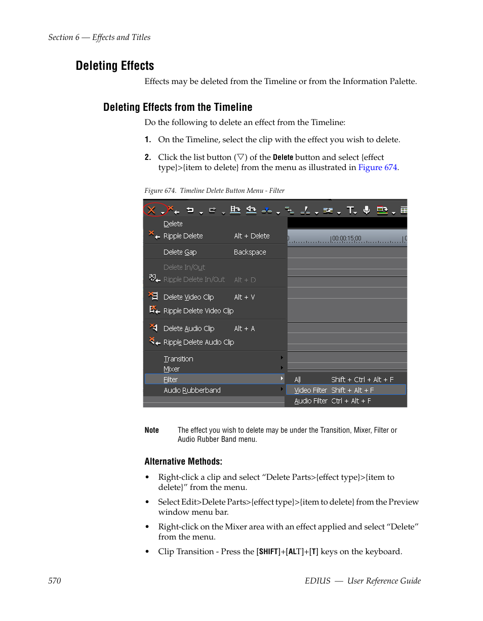 Deleting effects, Deleting effects from the timeline | Grass Valley EDIUS v.5.1 User Manual | Page 570 / 790