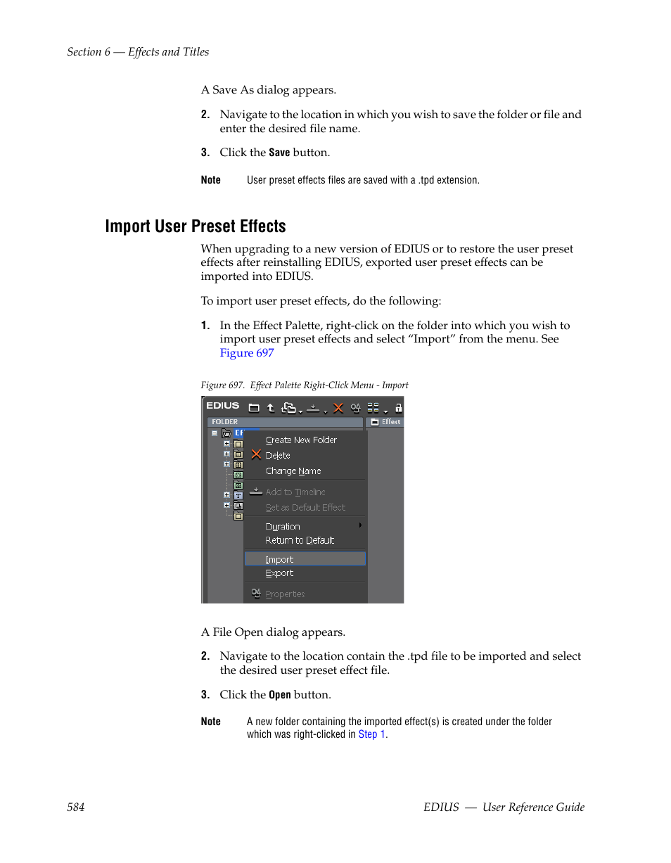 Import user preset effects | Grass Valley EDIUS v.5.1 User Manual | Page 584 / 790
