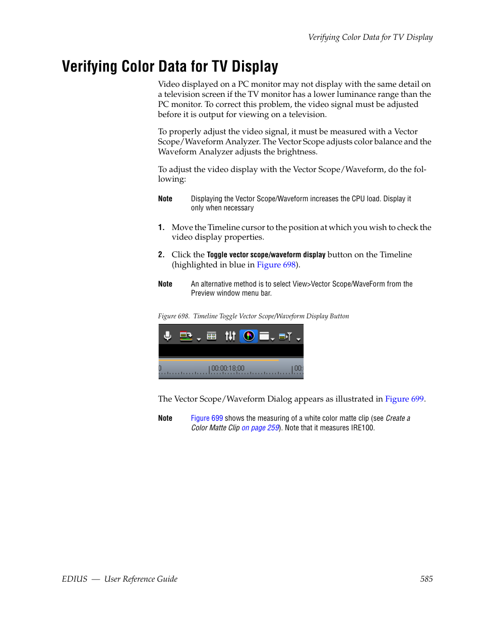 Verifying color data for tv display | Grass Valley EDIUS v.5.1 User Manual | Page 585 / 790