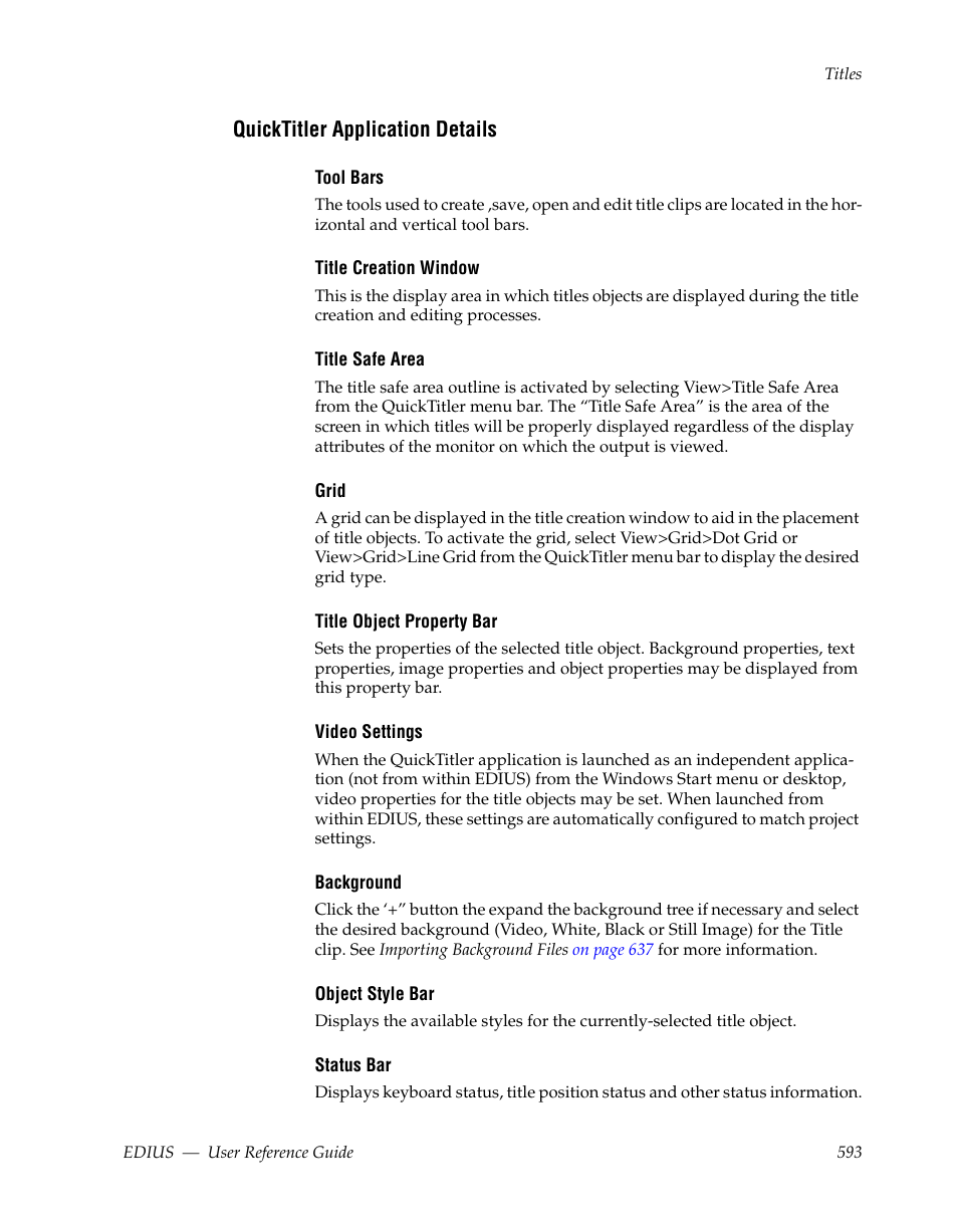 Quicktitler application details | Grass Valley EDIUS v.5.1 User Manual | Page 593 / 790