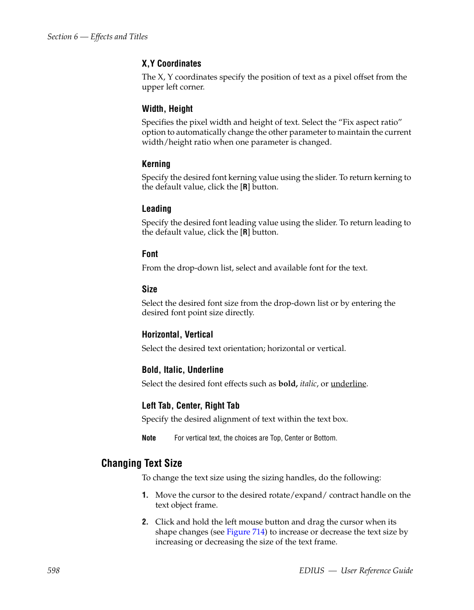 Changing text size | Grass Valley EDIUS v.5.1 User Manual | Page 598 / 790