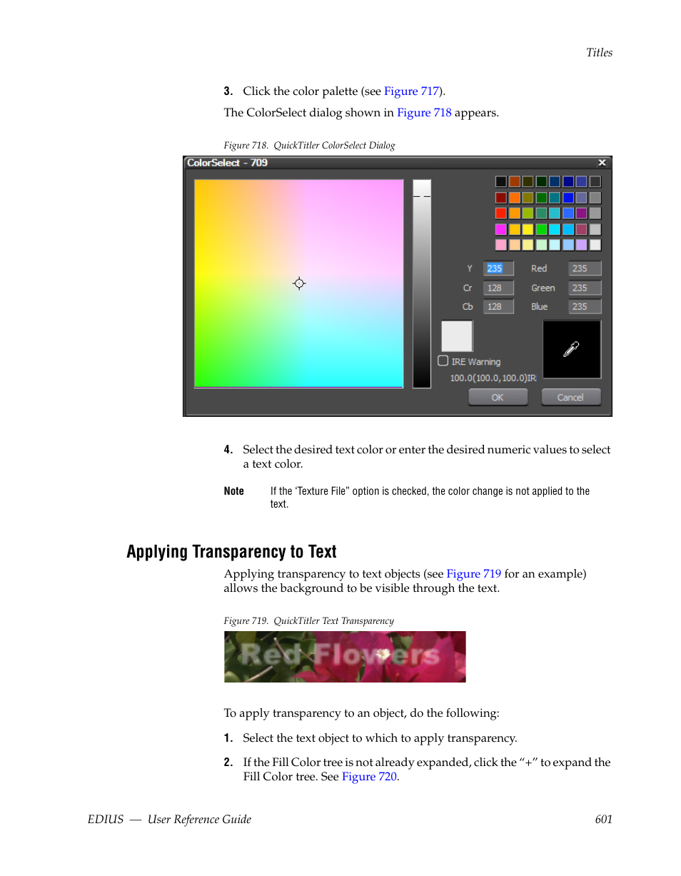 Applying transparency to text | Grass Valley EDIUS v.5.1 User Manual | Page 601 / 790