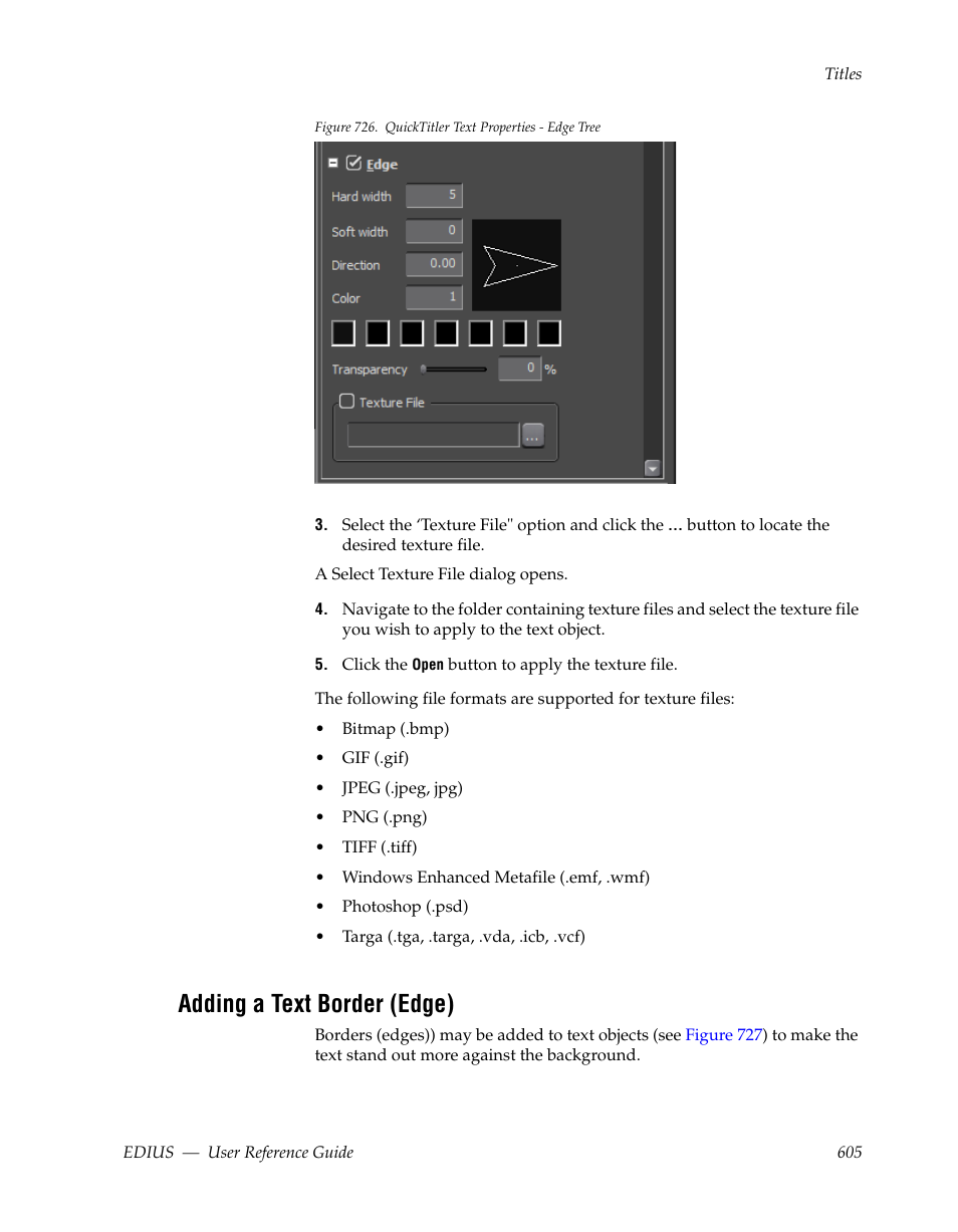 Adding a text border (edge), Figure 726 | Grass Valley EDIUS v.5.1 User Manual | Page 605 / 790