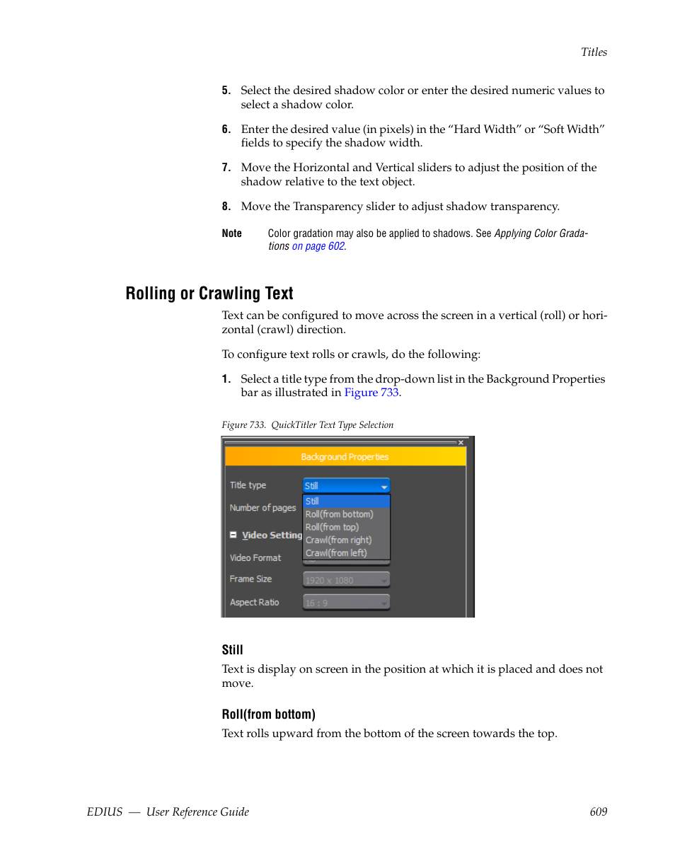 Rolling or crawling text | Grass Valley EDIUS v.5.1 User Manual | Page 609 / 790