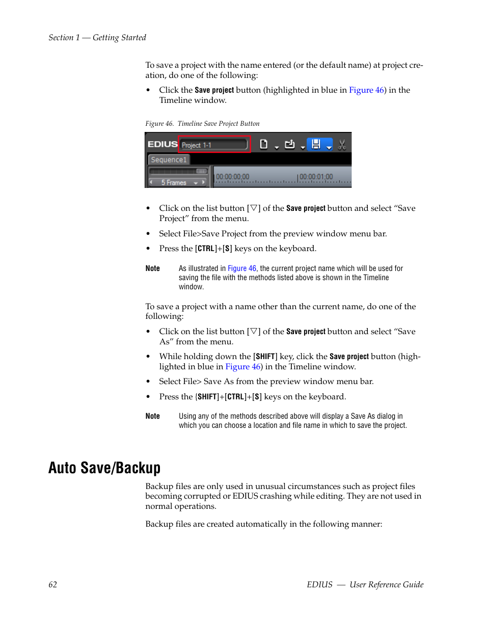Auto save/backup | Grass Valley EDIUS v.5.1 User Manual | Page 62 / 790