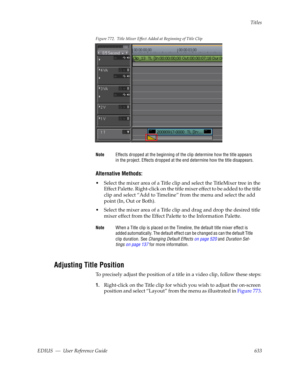 Adjusting title position | Grass Valley EDIUS v.5.1 User Manual | Page 633 / 790