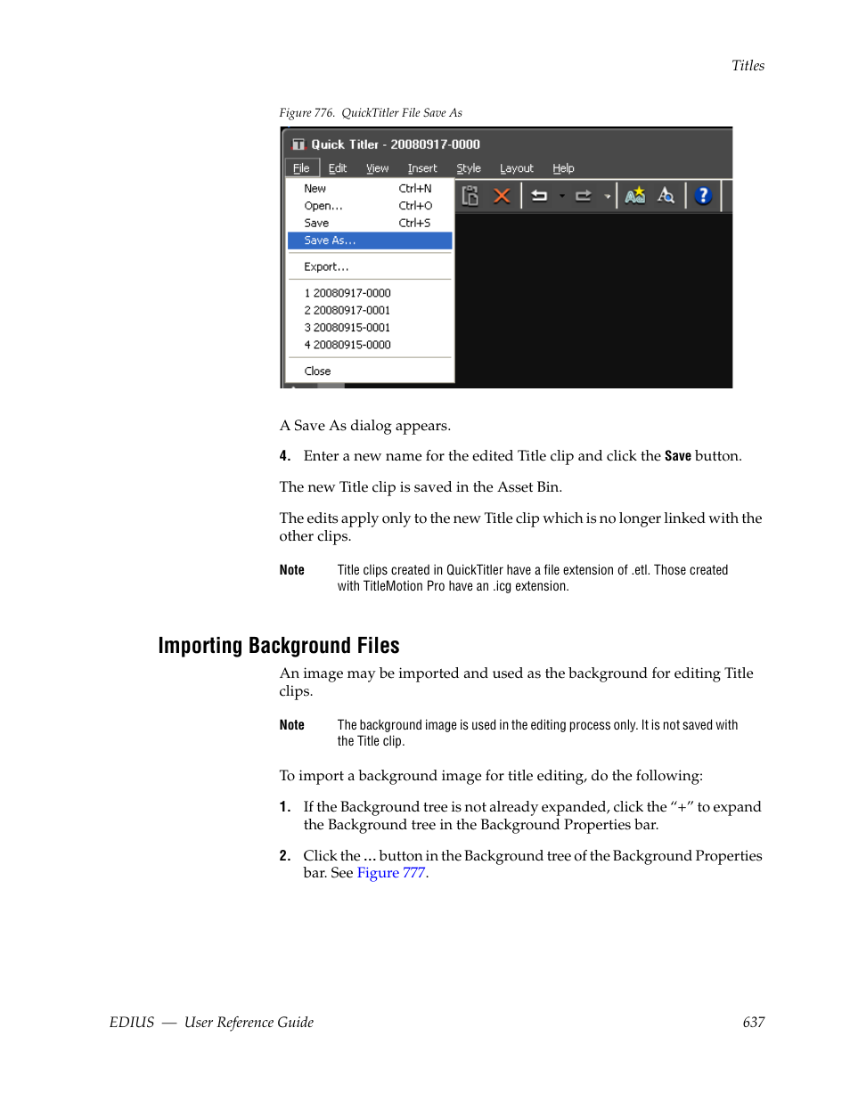 Importing background files | Grass Valley EDIUS v.5.1 User Manual | Page 637 / 790