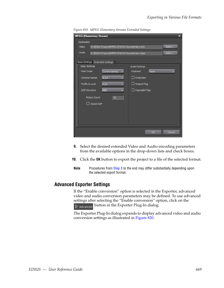 Advanced exporter settings | Grass Valley EDIUS v.5.1 User Manual | Page 669 / 790