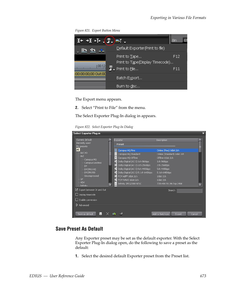 Save preset as default | Grass Valley EDIUS v.5.1 User Manual | Page 673 / 790