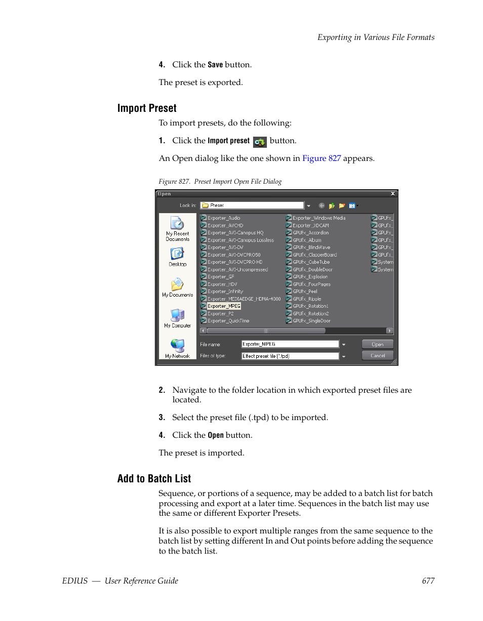 Import preset, Add to batch list | Grass Valley EDIUS v.5.1 User Manual | Page 677 / 790