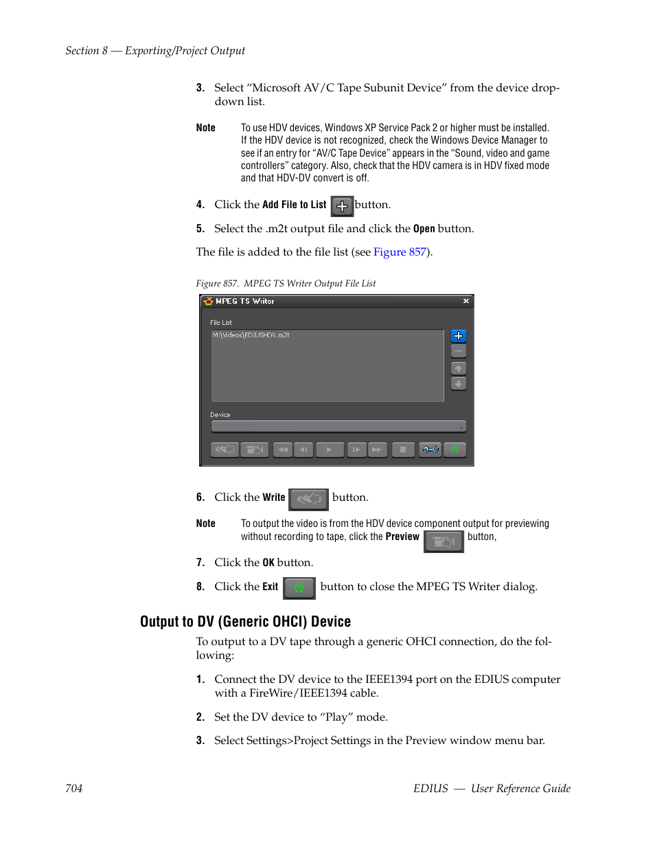 Output to dv (generic ohci) device | Grass Valley EDIUS v.5.1 User Manual | Page 704 / 790