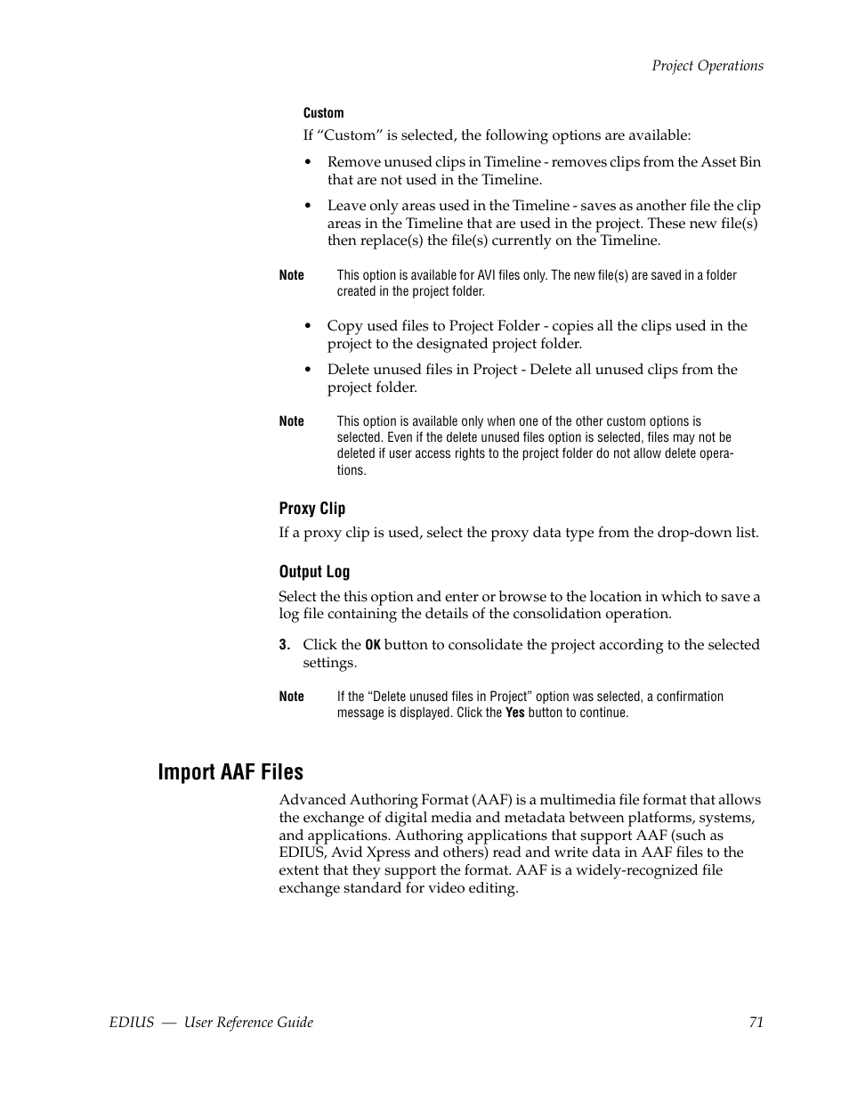 Import aaf files | Grass Valley EDIUS v.5.1 User Manual | Page 71 / 790