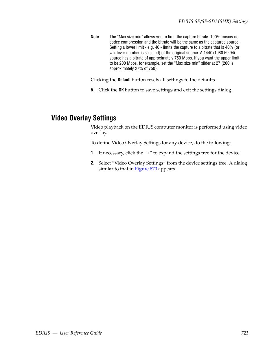 Video overlay settings | Grass Valley EDIUS v.5.1 User Manual | Page 721 / 790
