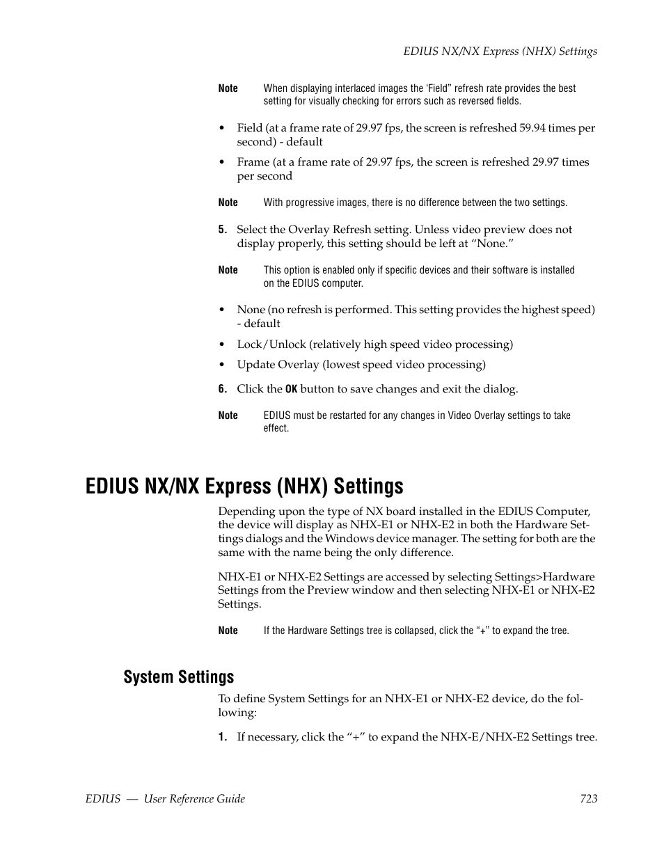 Edius nx/nx express (nhx) settings, System settings | Grass Valley EDIUS v.5.1 User Manual | Page 723 / 790