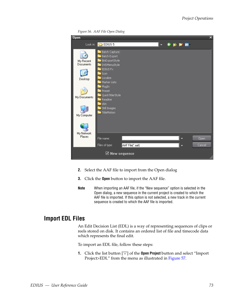 Import edl files, Figure 56, Appears | Grass Valley EDIUS v.5.1 User Manual | Page 73 / 790
