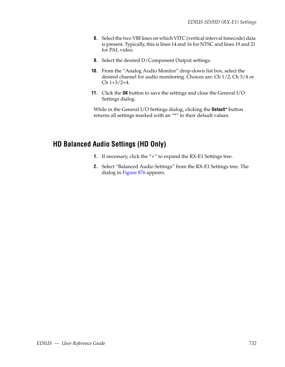 Hd balanced audio settings (hd only) | Grass Valley EDIUS v.5.1 User Manual | Page 732 / 790