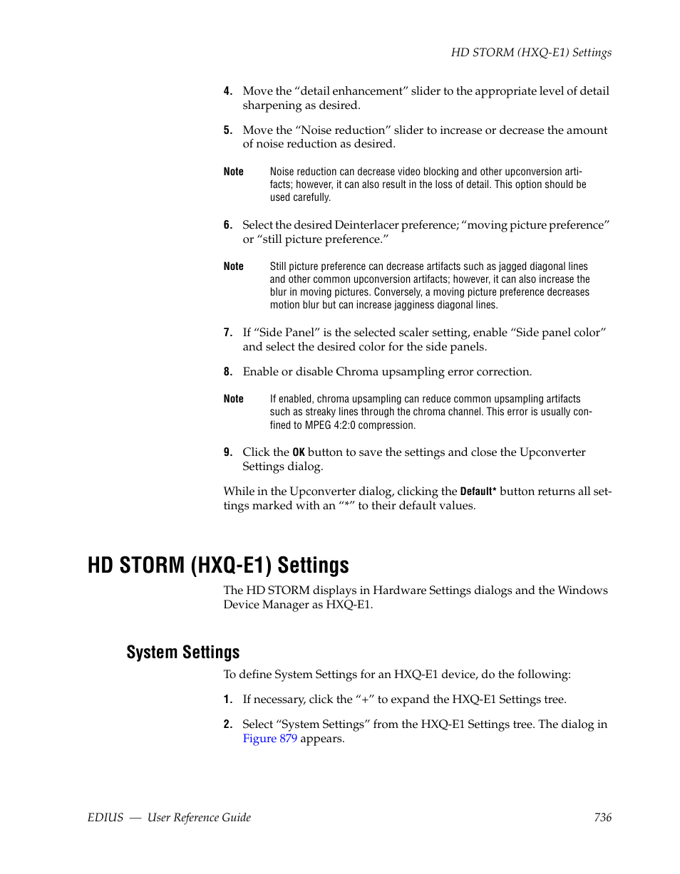 Hd storm (hxq-e1) settings, System settings | Grass Valley EDIUS v.5.1 User Manual | Page 736 / 790