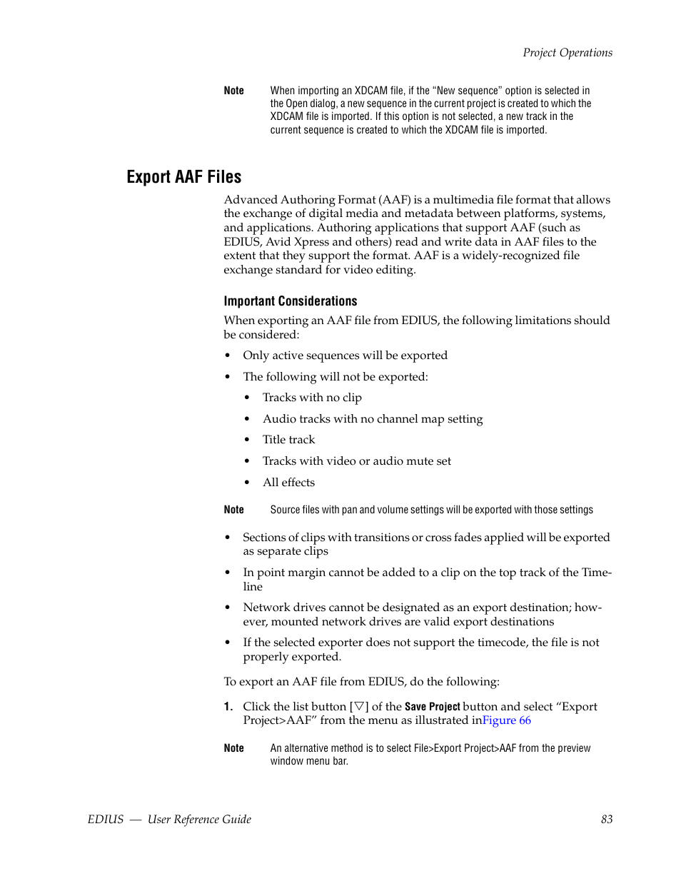Export aaf files | Grass Valley EDIUS v.5.1 User Manual | Page 83 / 790